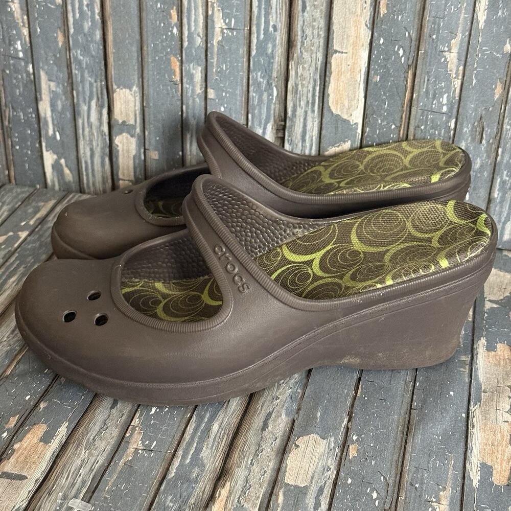 Crocs Frances Size 9 Brown Wedge Mary Jane Slip On Mules Slides Heeled - Picture 5 of 9